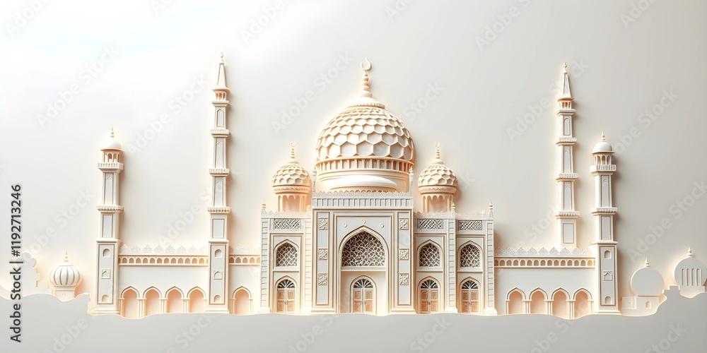 Obraz premium Mosque Paper Art with Delicate Domes and Subtle Background