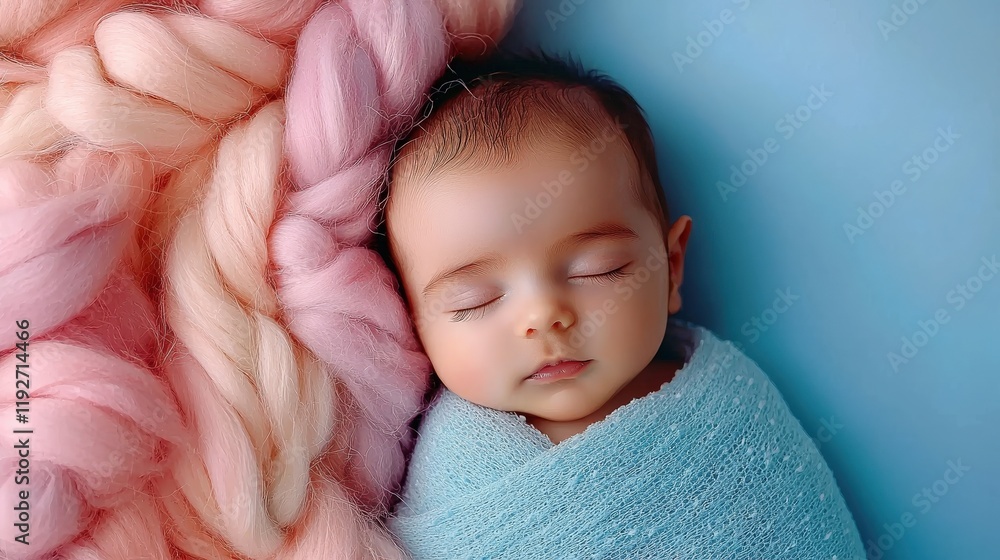 A newborn sleeping peacefully wrapped in a soft pastel blanket A newborn sleeping peacefully wrapped in a soft pastel blanket