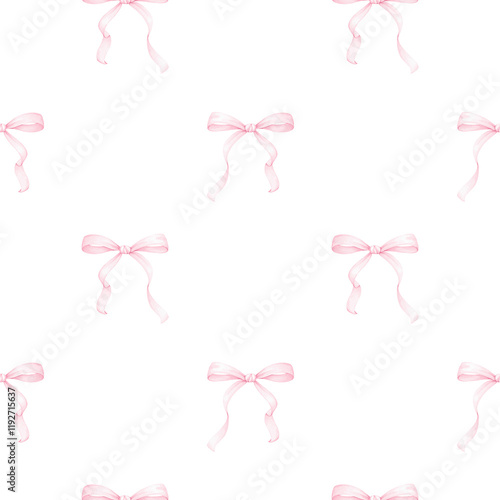 cute pink bows. Watercolor seamless pattern for children's textiles and wrapping paper