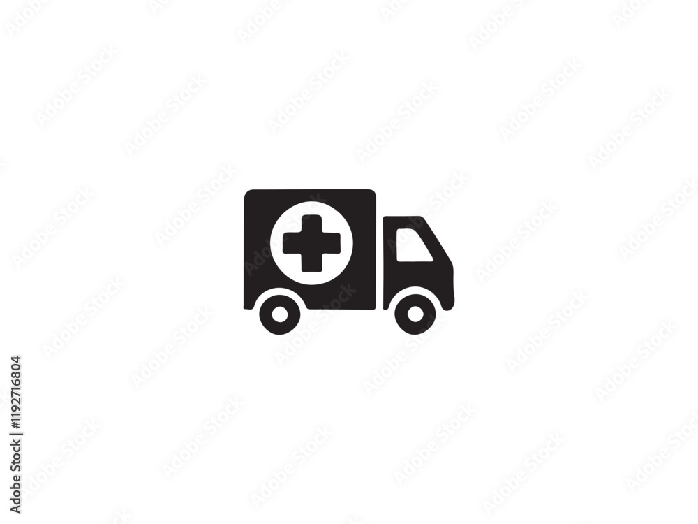 Simple black ambulance icon on white background Simple black ambulance icon on white background