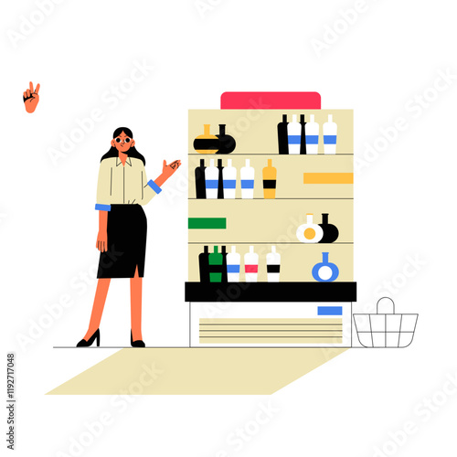 Wine Merchant Standing Near Wine Shelves In Flat Vector Illustration Symbolizing Wine Sales, Retail Business, And Beverage Industry, Isolated On White Background