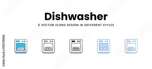Dishwasher icons in different style vector stock illustration