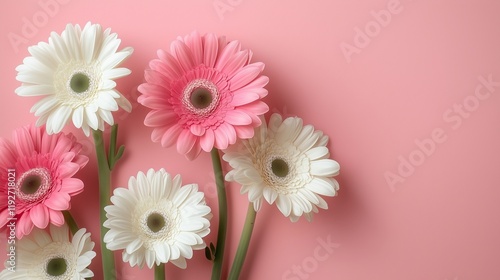 Beautiful pink and white gerbera daisies bloom in a vibrant bouquet of floral beauty photo