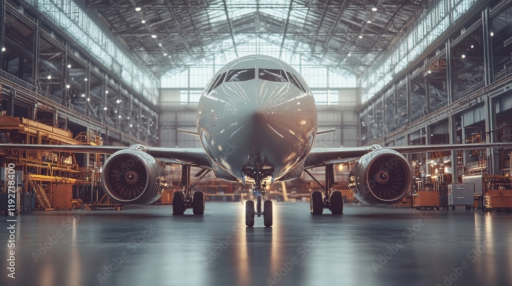 Production line technology driving aerospace innovation on advanced manufacturing floor backdrop, automation theme Production line technology driving aerospace innovation on advanced manufacturing floor backdrop, automation theme