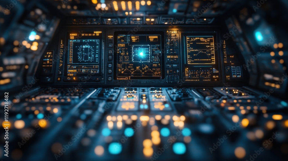 Obraz premium Aerospace industry equipment emphasizing precision on operations control backdrop, technical mastery theme