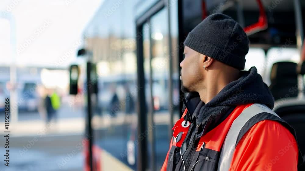 Video with a smiling man in work clothes against the background of a bus. Suitable for public transport advertising, social projects, presentations of companies involved in logistics and transport.
Video with a smiling man in work clothes against the background of a bus. Suitable for public transport advertising, social projects, presentations of companies involved in logistics and transport.