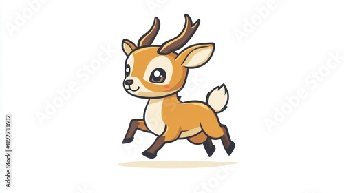 Cute cartoon deer running, whimsical illustration, adorable animal, for children's books, print, or merchandise photo