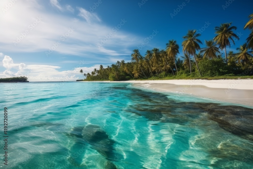 Fototapeta premium Escape to a serene beach with turquoise waters and palms