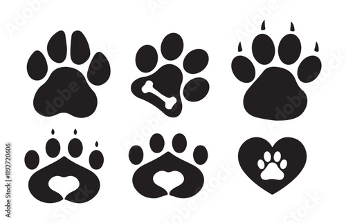 Paw icon vector illustration. Silhouette of cat and dog paw print. Paw print sign and symbol.