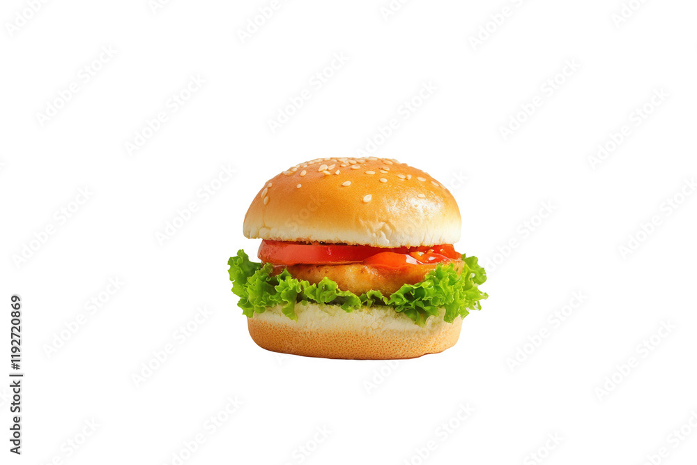 Sesame bun burger studio shot, food advert