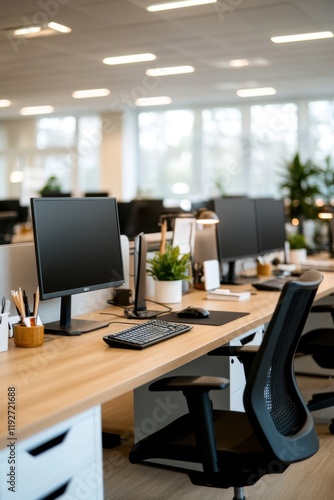 Wallpaper Mural Modern office workspace featuring ergonomic chair and computer setup Torontodigital.ca