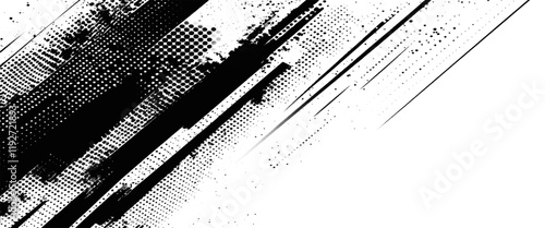Vector minimalist grunge background with halftone effect ink splatter brush stroke grunge art.