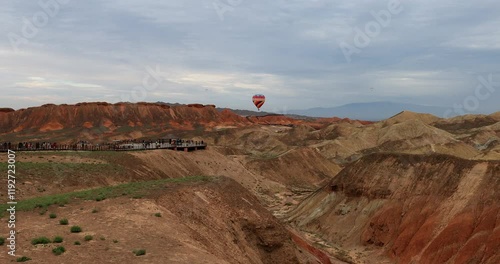 Zhangye Qicai Danxia landform.It is the most typical Danxia landform developed in the arid areas of northern China. It is the only highly complex area of Danxia landform and colorful hilly landscape  photo