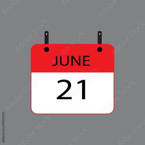 Calendar icon with date june 21 on grey background. Vector schedule symbol.