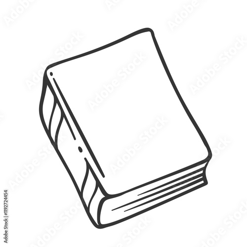 Thick paper book with blank cover line icon. Outline hand drawn closed vintage hardcover book with stripes on spine. Education, library literature mascot, simple textbook icon vector illustration
