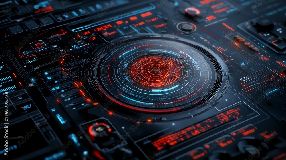 Advanced data interface, scifi holographic visuals, sleek neon lights, 3D illustration Advanced data interface, scifi holographic visuals, sleek neon lights, 3D illustration