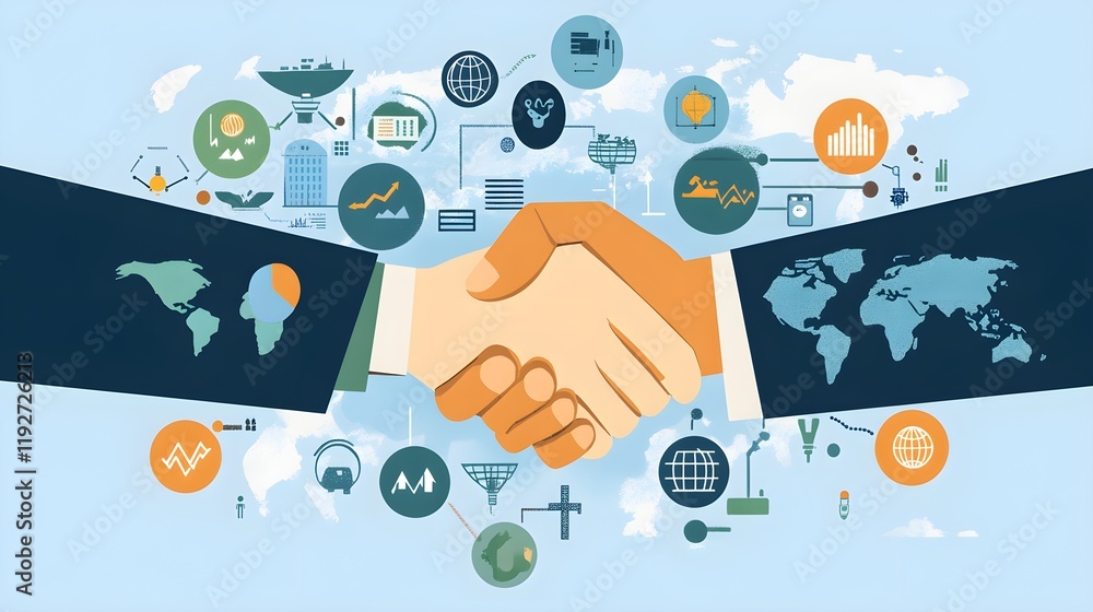 An infographic-style image showcasing a handshake between global leaders, with environmental icons and charts illustrating how international agreements drive carbon neutrality and lower emissions An infographic-style image showcasing a handshake between global leaders, with environmental icons and charts illustrating how international agreements drive carbon neutrality and lower emissions