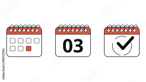 Collection of red calendar icons in different formats for websites and graphic resources, calendar with specific day marked, day 03.