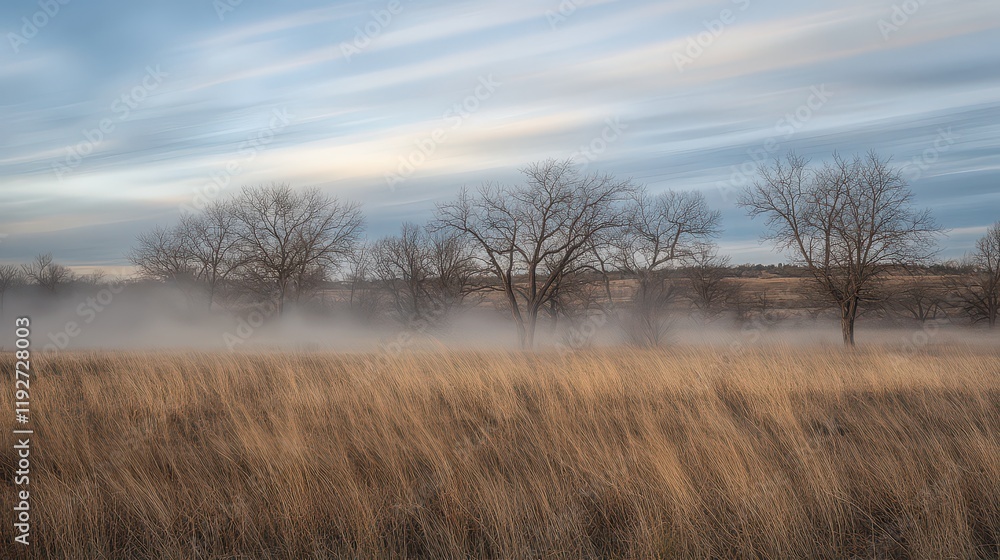 Captivating Scene of Vapor Trails and Motion Blur at Sunset with Vibrant Skies and Soft Mist Over Golden Grassland in a Serene Landscape Captivating Scene of Vapor Trails and Motion Blur at Sunset with Vibrant Skies and Soft Mist Over Golden Grassland in a Serene Landscape