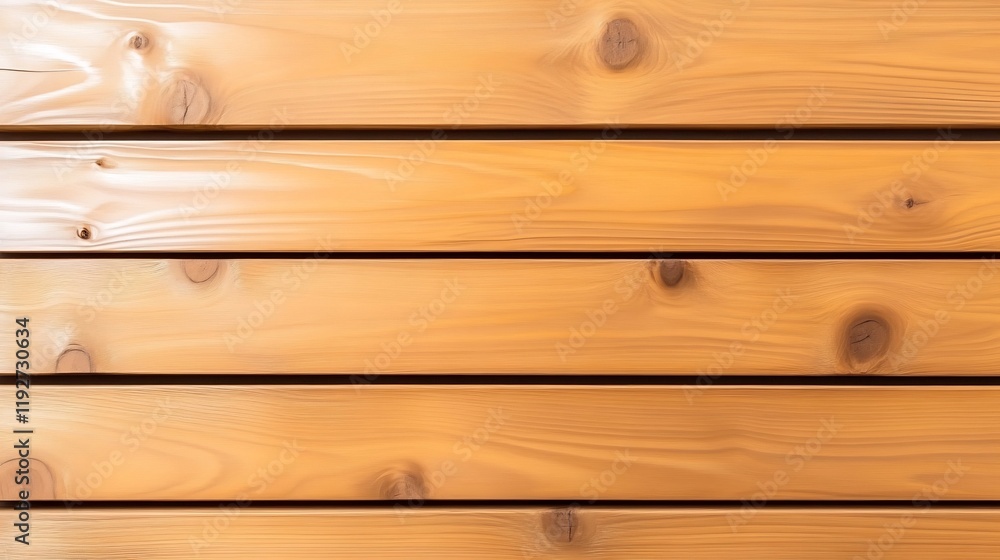 Fototapeta premium Warm honey-toned wood planks arranged horizontally create a calming texture. AI Generated