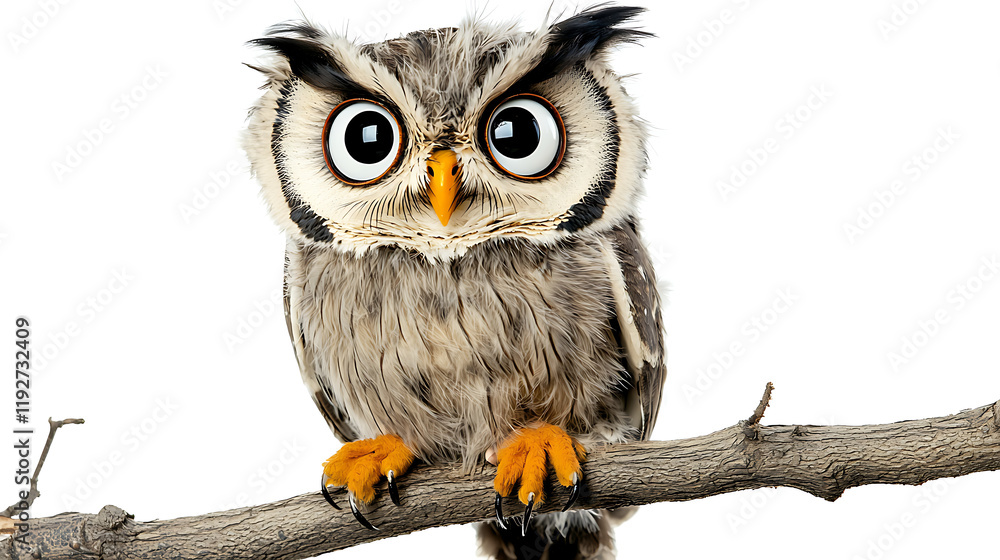 Fototapeta premium A cute owl is perched on a branch, looking at the camera with its big eyes. generated using AI