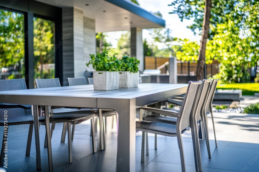 Obraz premium Explore the Beauty of Elegant Patio Dining Table Ideal for Outdoor Gatherings and Relaxation