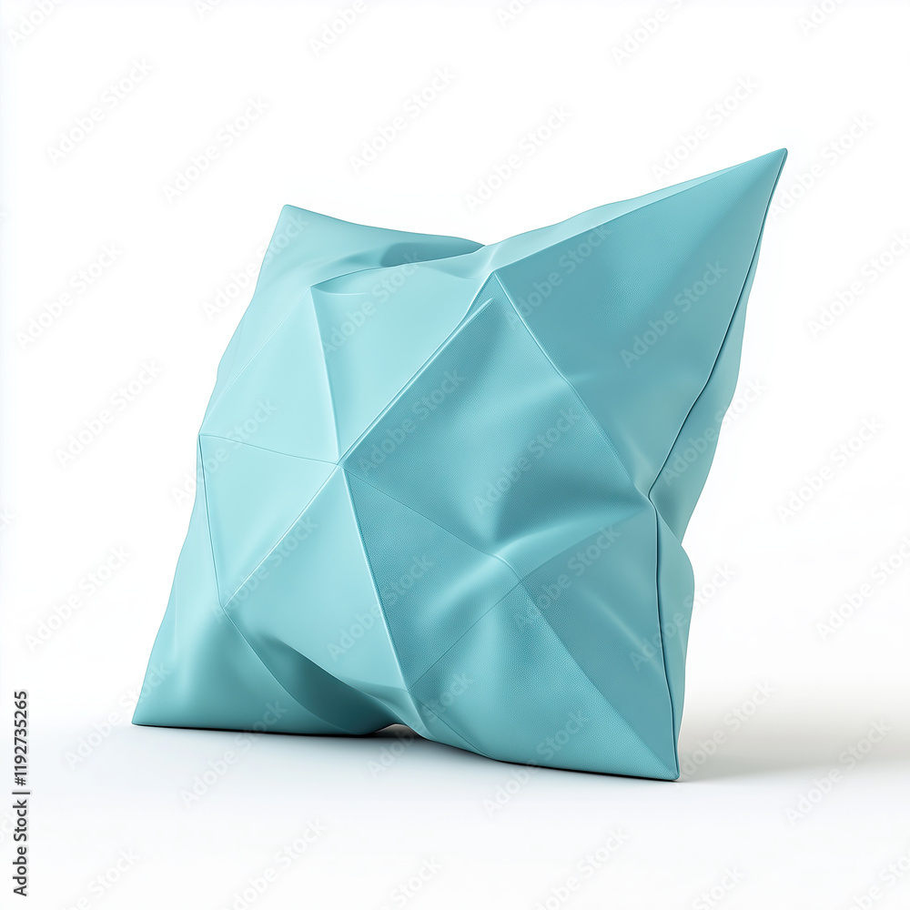 A light blue pillow with an origami design A light blue pillow with an origami design