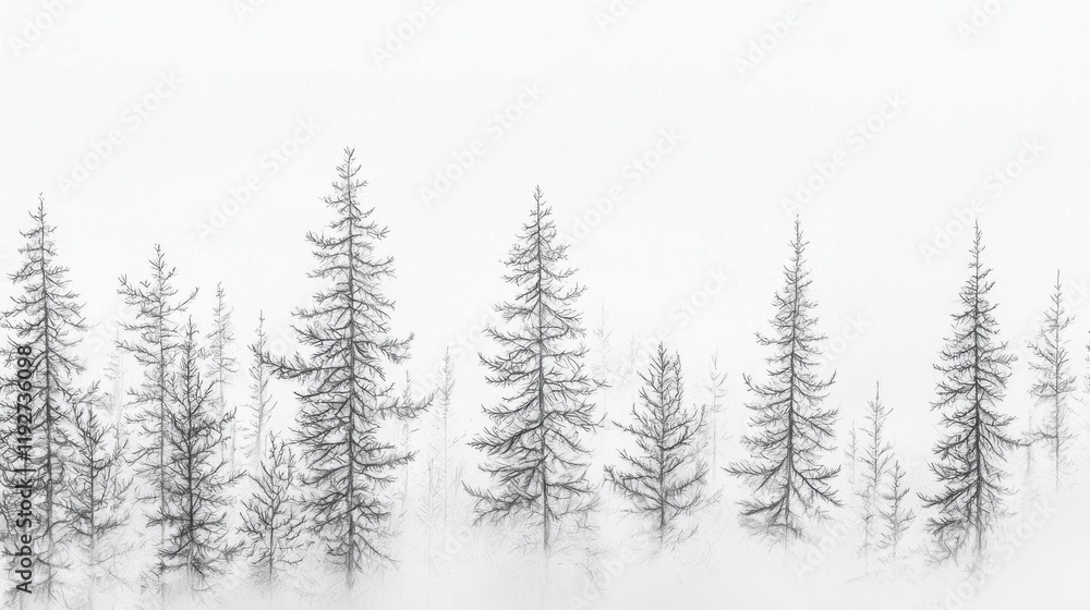 Fototapeta premium Misty Forest: A Monochromatic Winter Scene