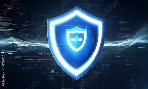 Digital shield animation representing secure systems and cybersecurity concepts with a futuristic network and technology background.