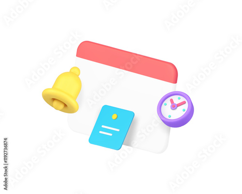 Calendar agenda deadline reminder empty mockup 3d icon realistic vector illustration. Schedule planning time management working routine event personal organizer alert notification