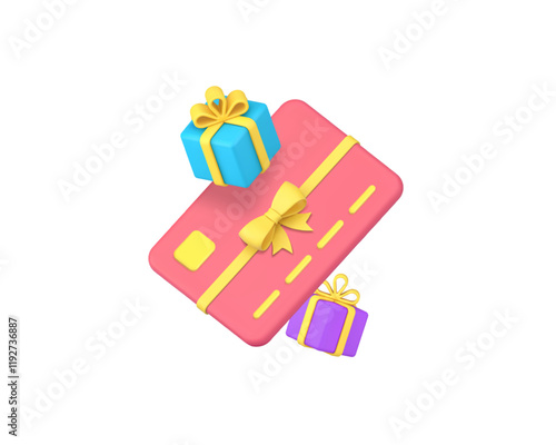 Credit debit card financial banking gift bonus 3d icon realistic vector illustration. Finance bank loyalty present special offer buying award certificate shopping coupon cashback discount