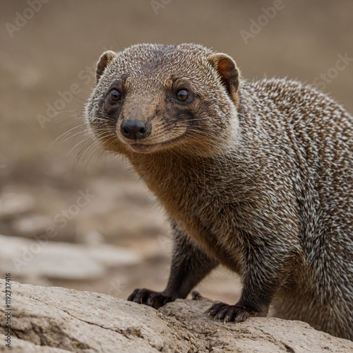 A sleek mongoose ready to pounce on a white background.

 photo