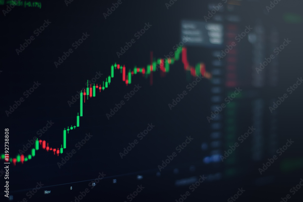 Close-up of financial chart on stock market on monitor display. Stock market data business analysis concept. Close-up of financial chart on stock market on monitor display. Stock market data business analysis concept.