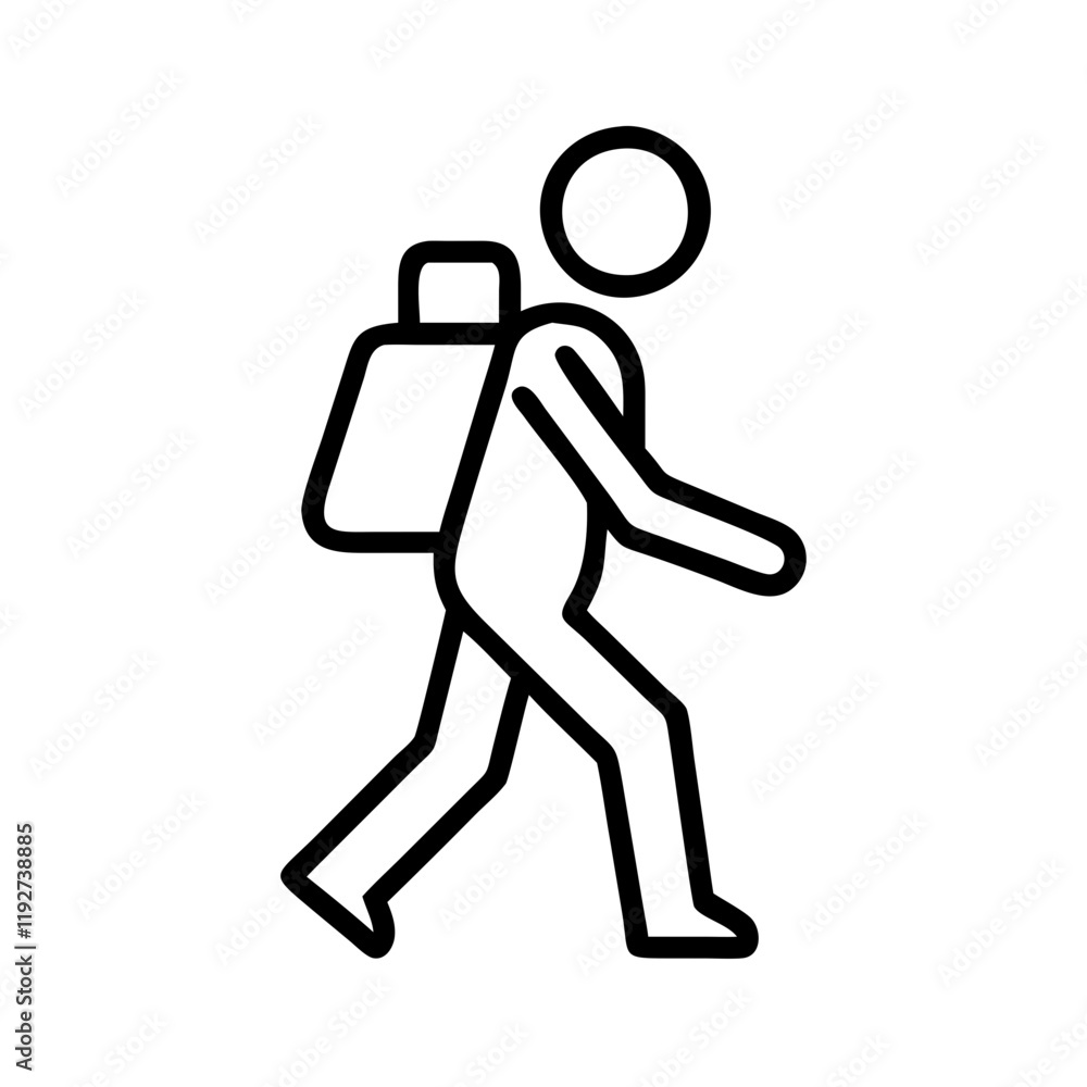 person with walking backpack icon, person with walking backpack line art - simple line art of person with walking backpack, perfect for person with walking backpack logos and icons and themed design person with walking backpack icon, person with walking backpack line art - simple line art of person with walking backpack, perfect for person with walking backpack logos and icons and themed design