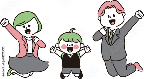 入学式でジャンプする家族（男の子バージョン）