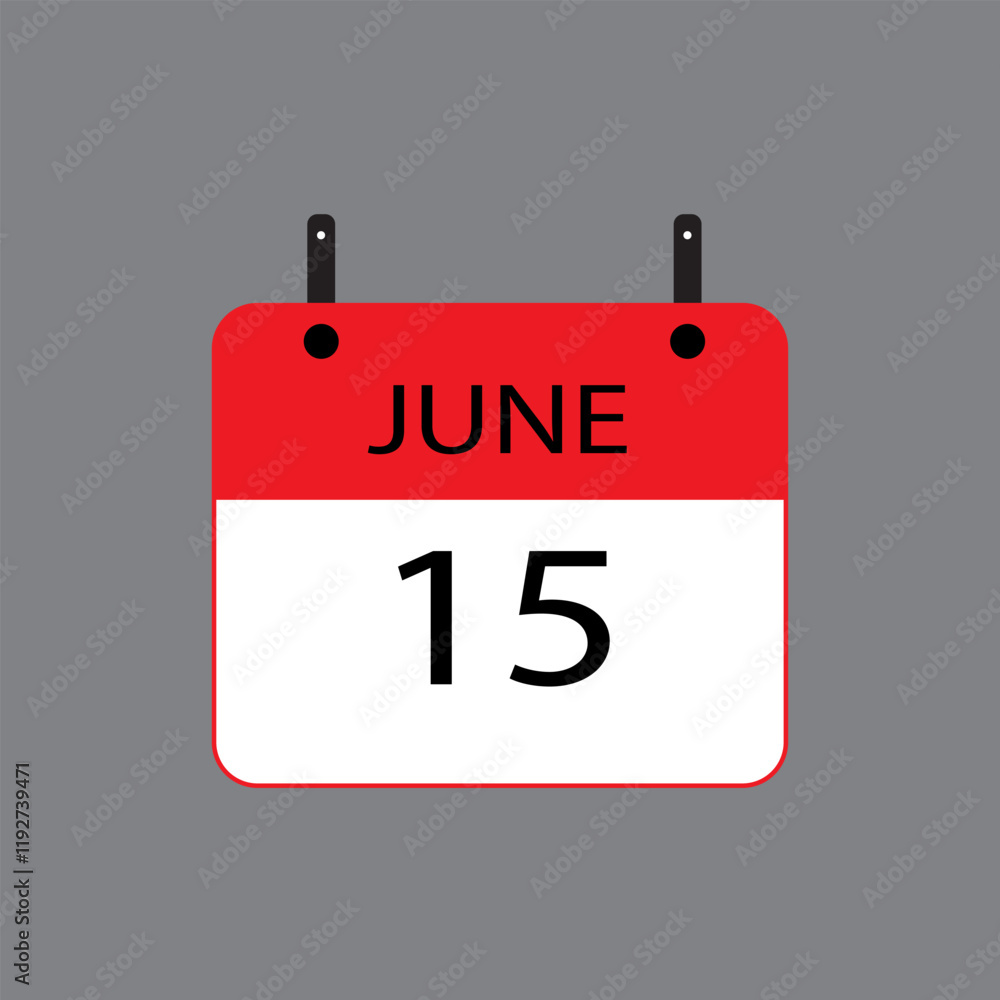 Calendar icon with date june 15 on grey background. Vector schedule symbol. Calendar icon with date june 15 on grey background. Vector schedule symbol.