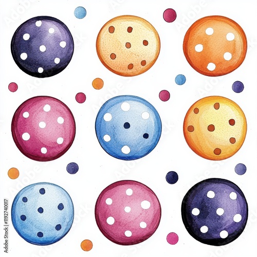 A colorful array of small round cookies with dots on them photo