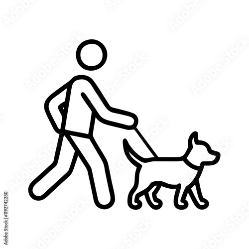 dog walker icon, dog walker line art - simple line art of dog walker, perfect for dog walker logos and icons and themed design