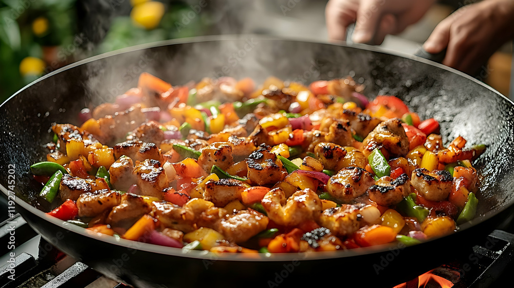 Aromatic Chicken and Vegetable Stir-fry Cooking in a Wok Aromatic Chicken and Vegetable Stir-fry Cooking in a Wok