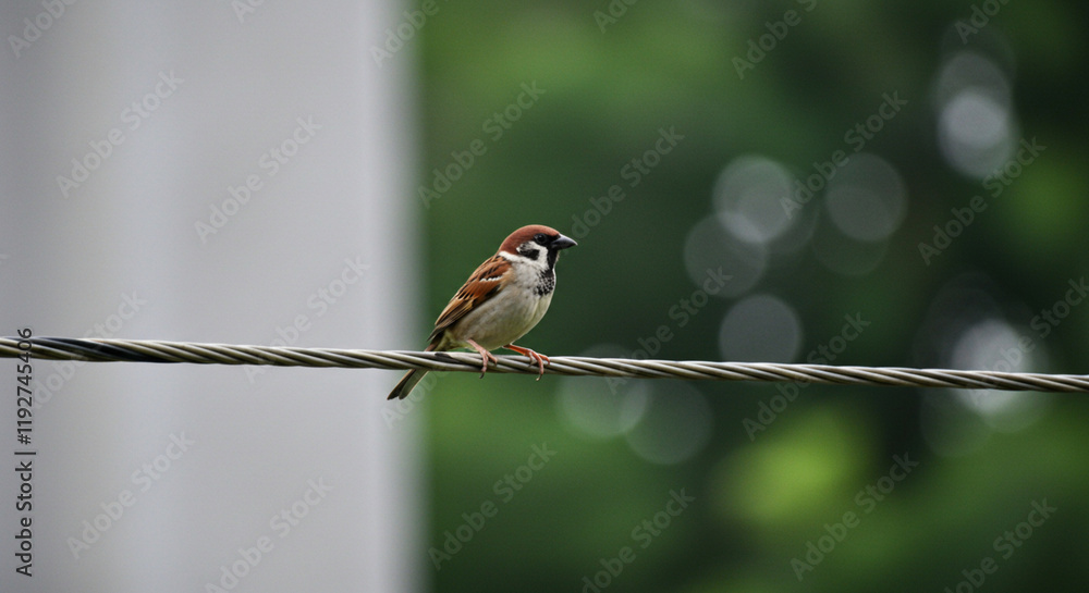 Naklejka premium sparrow on wire