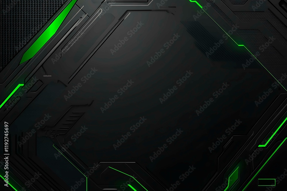 Abstract black background with green accents, futuristic design elements, and geometric patterns, perfect for technology and gaming themes.
Abstract black background with green accents, futuristic design elements, and geometric patterns, perfect for technology and gaming themes.