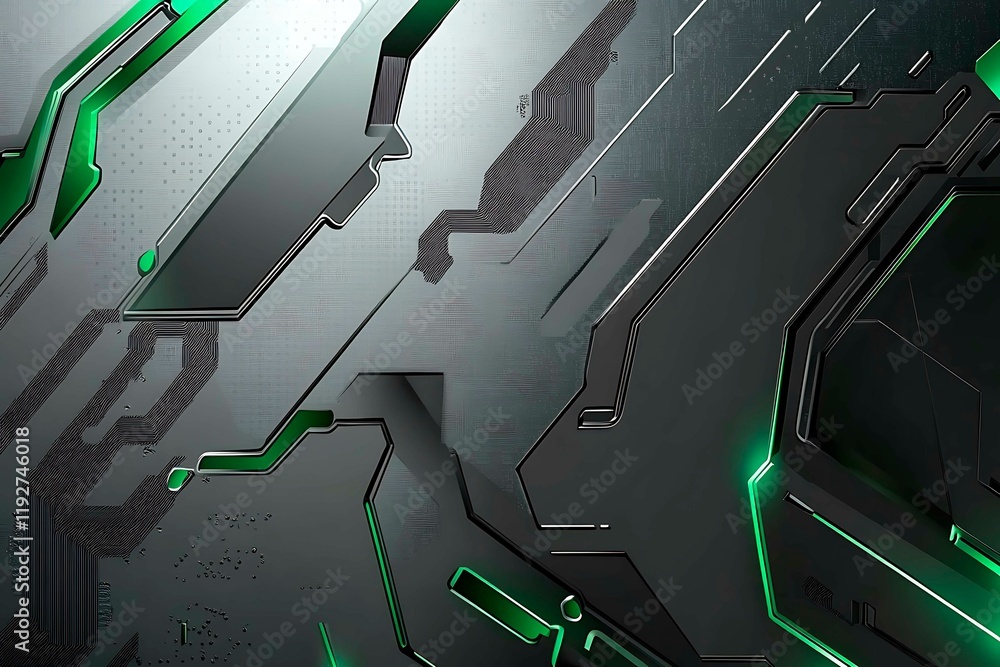Abstract black background with green accents, futuristic design elements, and geometric patterns, perfect for technology and gaming themes.
Abstract black background with green accents, futuristic design elements, and geometric patterns, perfect for technology and gaming themes.