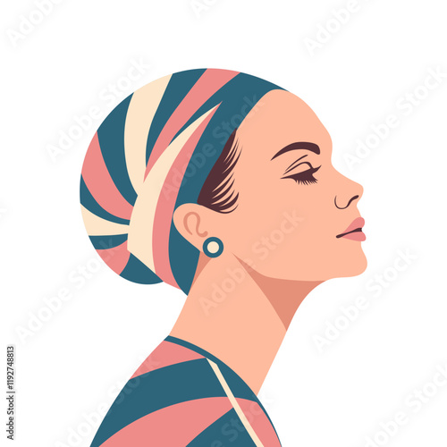 Profile of a young woman. Beautiful young woman with a headscarf or headband. Flat style illustration.