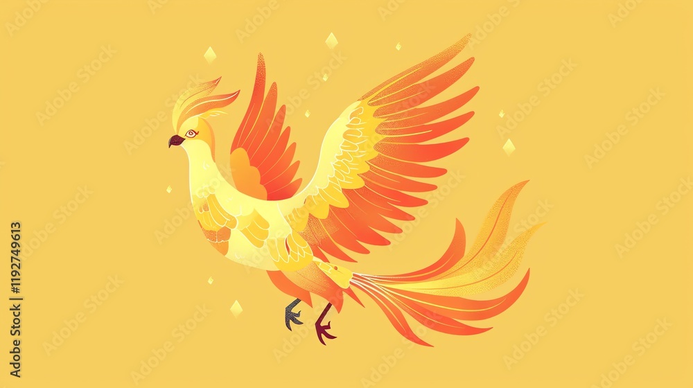 Fototapeta premium A stylized phoenix bird in flight with a fiery tail.