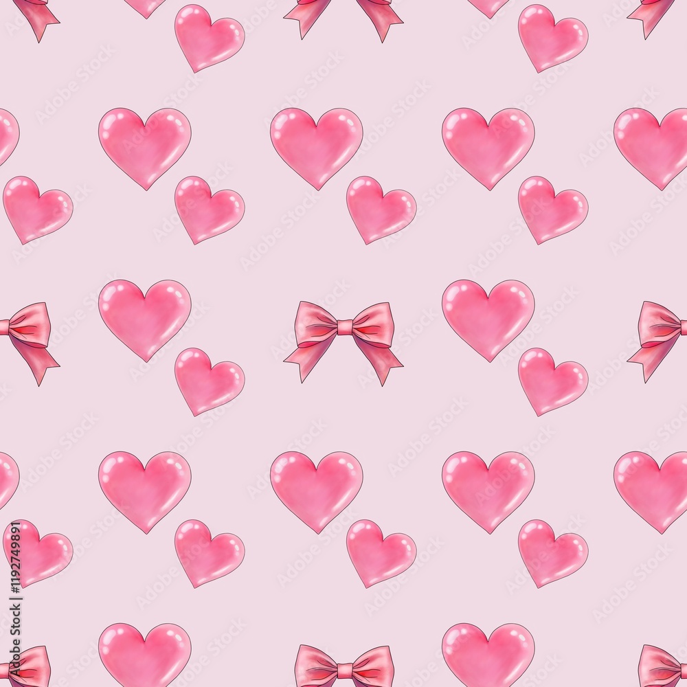 Pink Bow and Pink Heart on Pastel Pink Background Pink Bow and Pink Heart on Pastel Pink Background