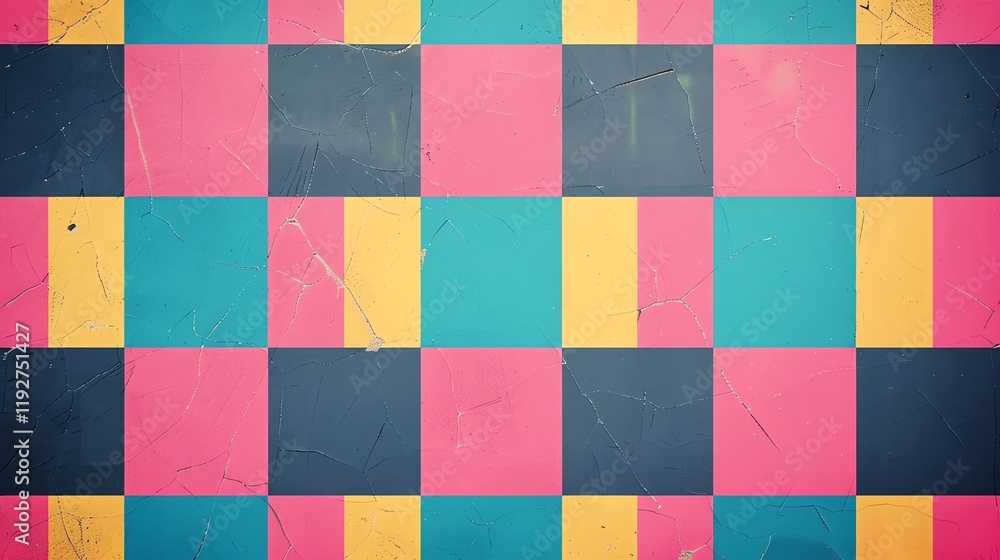 A checkered pattern in pink, yellow, white, blue and black. A checkered pattern in pink, yellow, white, blue and black.