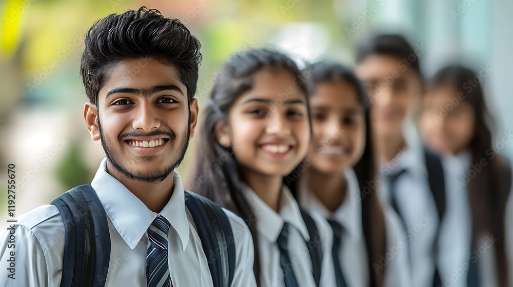 Happy diverse students in school uniforms smiling for a portrait. Happy diverse students in school uniforms smiling for a portrait.