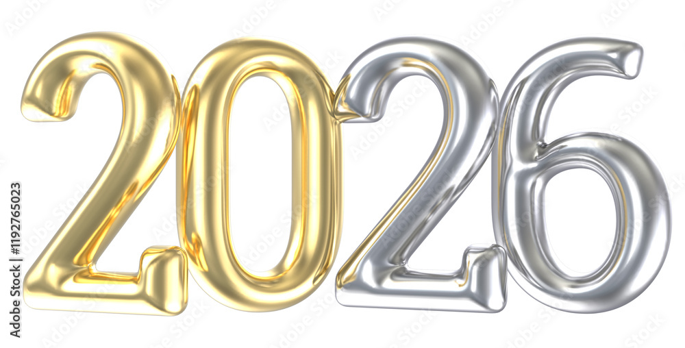 3D Gold and Silver 2026 Numbers Graphic For New Year 2026 3D Gold and Silver 2026 Numbers Graphic For New Year 2026