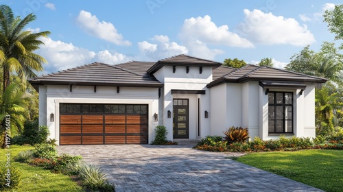 Florida home exterior rendering, sunny day
