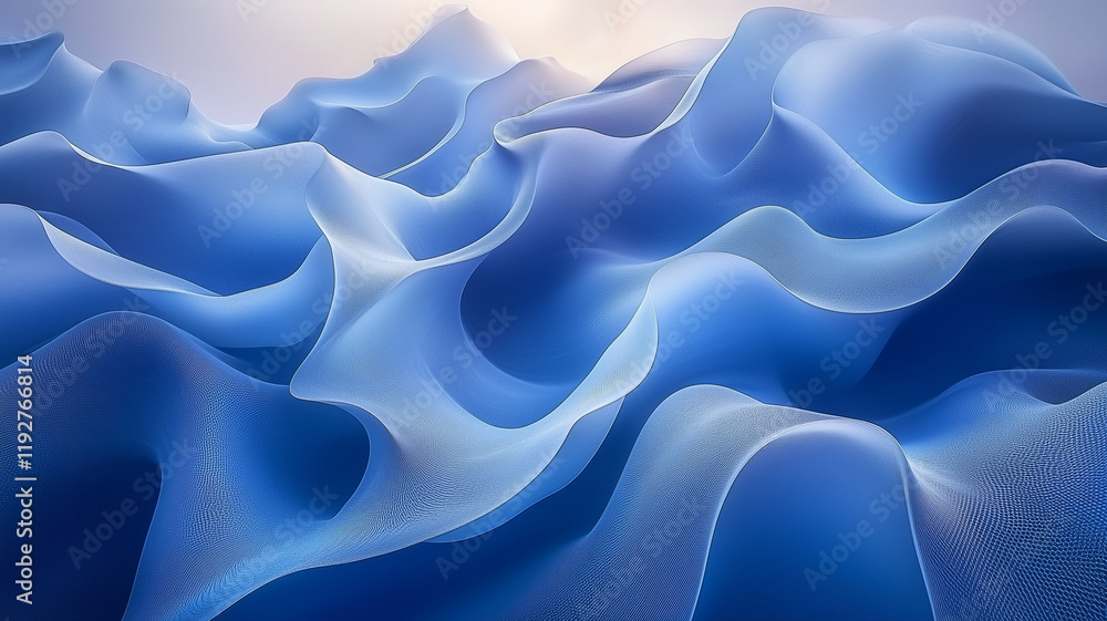 Fototapeta premium Flowing blue waves create serene and calming atmosphere, showcasing tech inspired design with smooth textures and gradients. interplay of light enhances visual depth